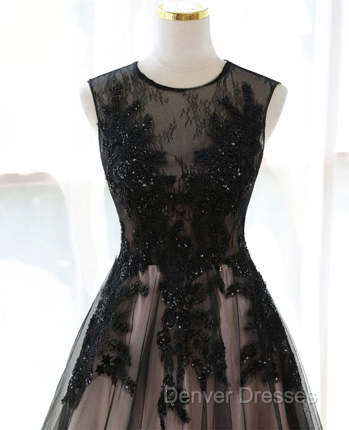 A-line Tulle with Lace Round Neckline Floor Length Party Dress, Black Prom Dress Secondary image
