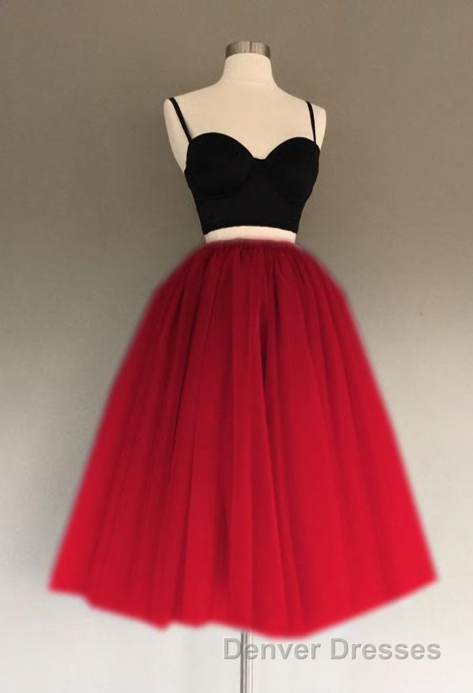 A Line Two Piece Homecoming Dress Short Tulle Prom Gowns