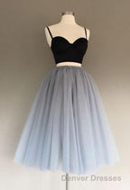 A Line Two Piece Homecoming Dress Short Tulle Prom Gowns