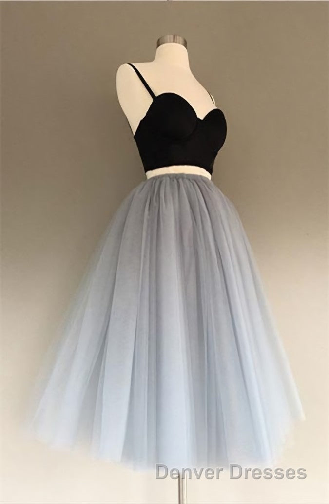 A Line Two Piece Homecoming Dress Short Tulle Prom Gowns
