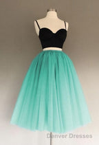 A Line Two Piece Homecoming Dress Short Tulle Prom Gowns