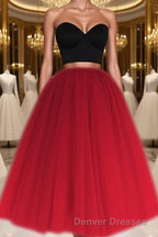 A Line Two Piece Homecoming Dress Short Tulle Prom Gowns