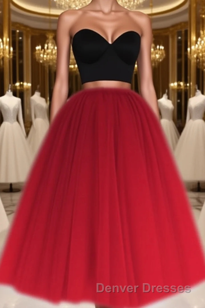 A Line Two Piece Homecoming Dress Short Tulle Prom Gowns