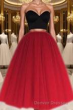 A Line Two Piece Homecoming Dress Short Tulle Prom Gowns