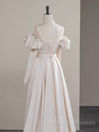 A-Line Two Pieces Satin Champagne Long Prom Dress, Champagne Formal Dress