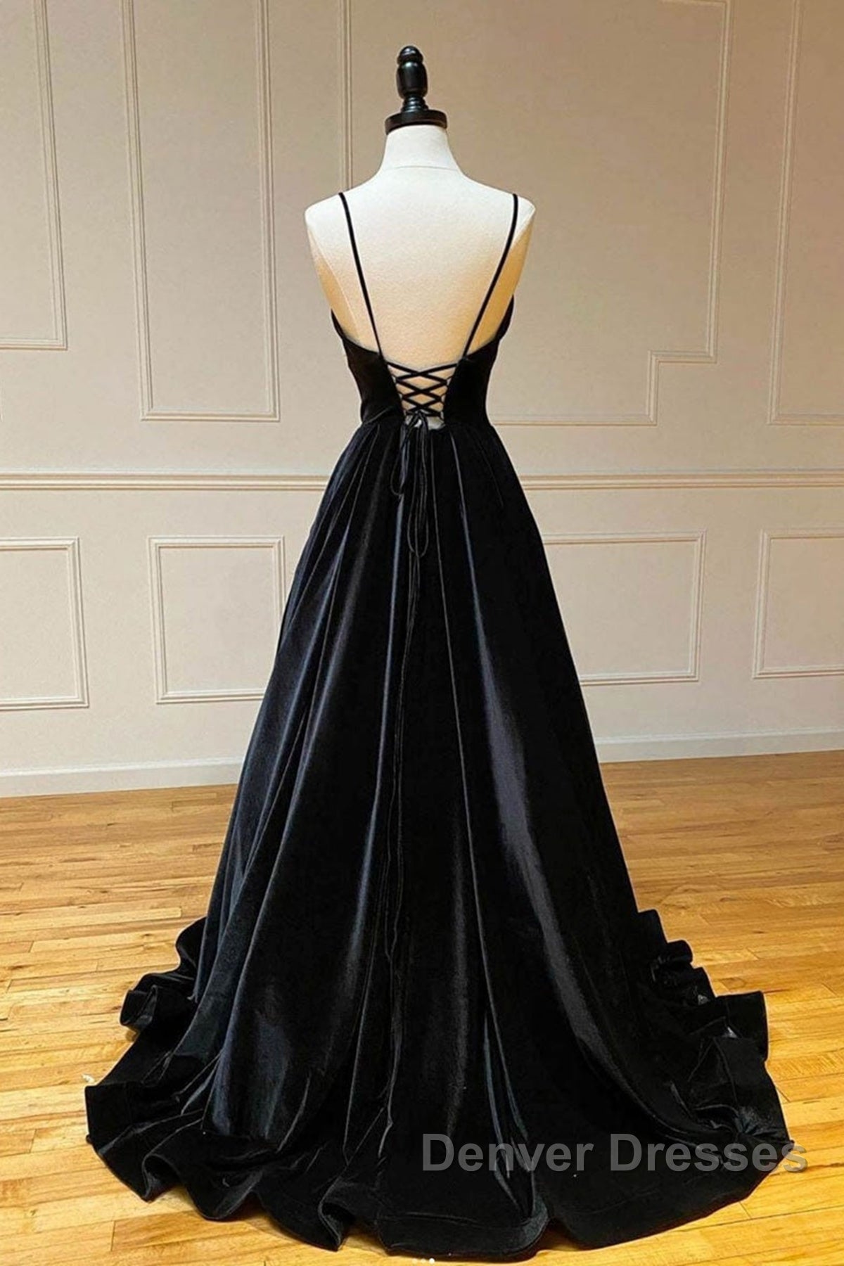 A Line V Neck Backless Black Velvet Long Prom Dress, V Neck Black Formal Dress, Black Velvet Evening Dress Secondary image
