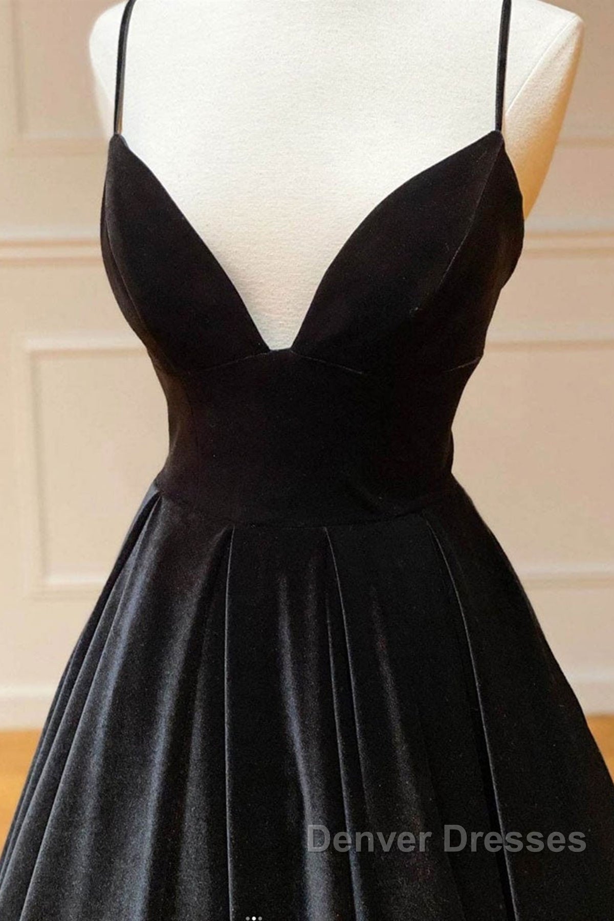 A Line V Neck Backless Black Velvet Long Prom Dress, V Neck Black Formal Dress, Black Velvet Evening Dress