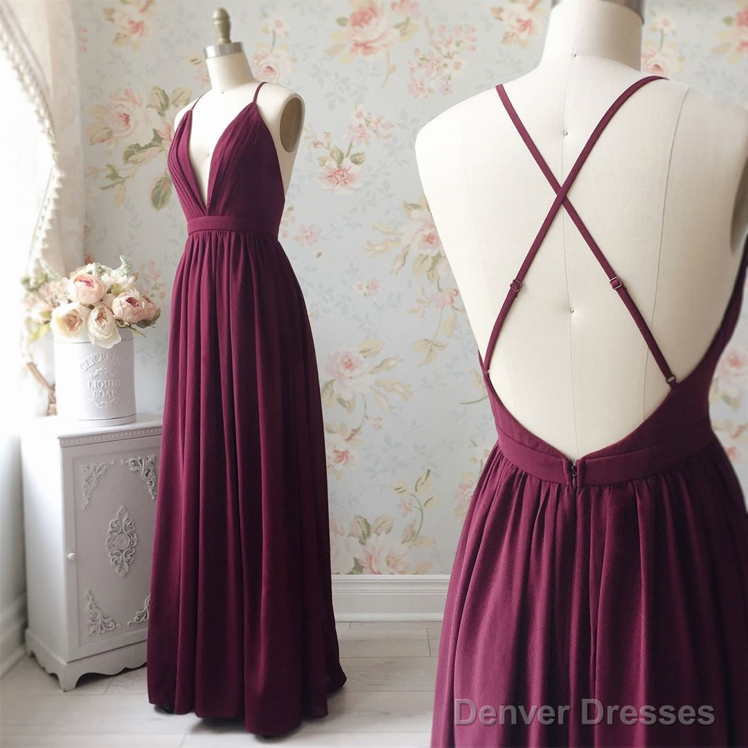 A Line V Neck Backless Burgundy Prom Dresses, V Neck Backless Burgundy Formal Bridesmaid Dresses Secondary image