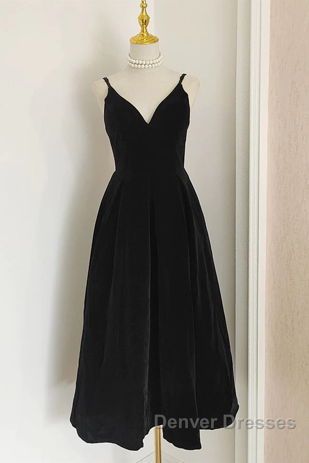 A Line V Neck Burgundy Black Tea Length Prom Dress, Short Black Wine Red Formal Homecoming Dress