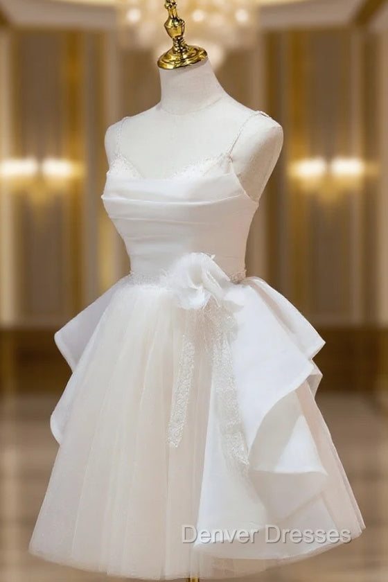 A Line V Neck Champagne Short Prom Dress, Formal Mini Gown Cute Puffy Homecoming Dress Main image