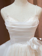 A Line V Neck Champagne Short Prom Dress, Formal Mini Gown Cute Puffy Homecoming Dress