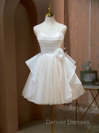 A Line V Neck Champagne Short Prom Dress, Formal Mini Gown Cute Puffy Homecoming Dress
