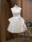 A Line V Neck Champagne Short Prom Dress, Formal Mini Gown Cute Puffy Homecoming Dress