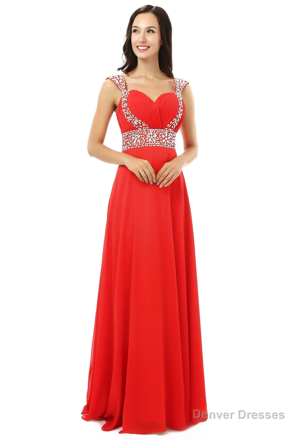 A-line V Neck Chiffon Long Red Prom Dresses Main image