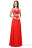 A-line V Neck Chiffon Long Red Prom Dresses