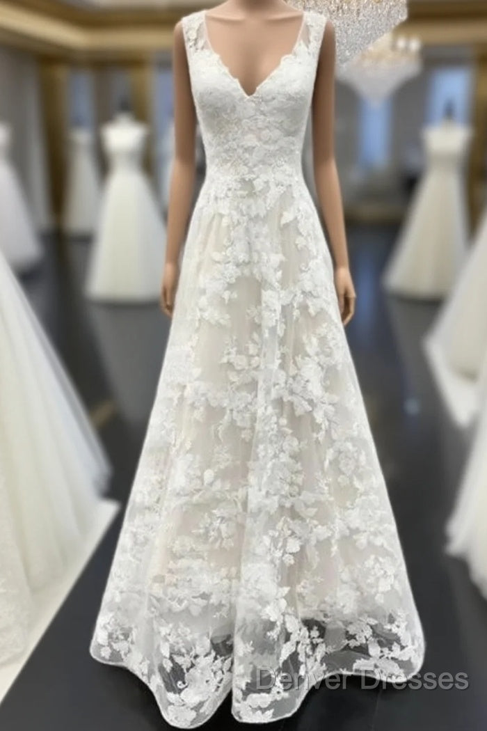 A Line V Neck Floral Lace Long Prom Dress Main image