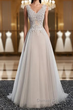 A Line V Neck Gray Floral Long Prom Dress, V Neck Gray Long Floral Formal Bridesmaid Dress