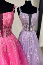 A Line V Neck Lace Long Prom Dress Formal Graduation Evening Dress