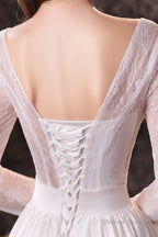 A Line V-Neck Long Sleeve Ombre Silk Like Satin Sweep Train Prom Dresses