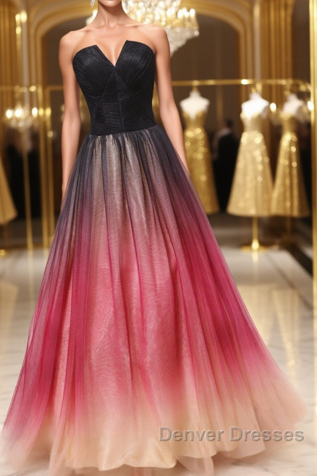 A Line V Neck Open Back Ombre Long Prom Dress, Backless Ombre Formal Graduation Evening Dress Main image