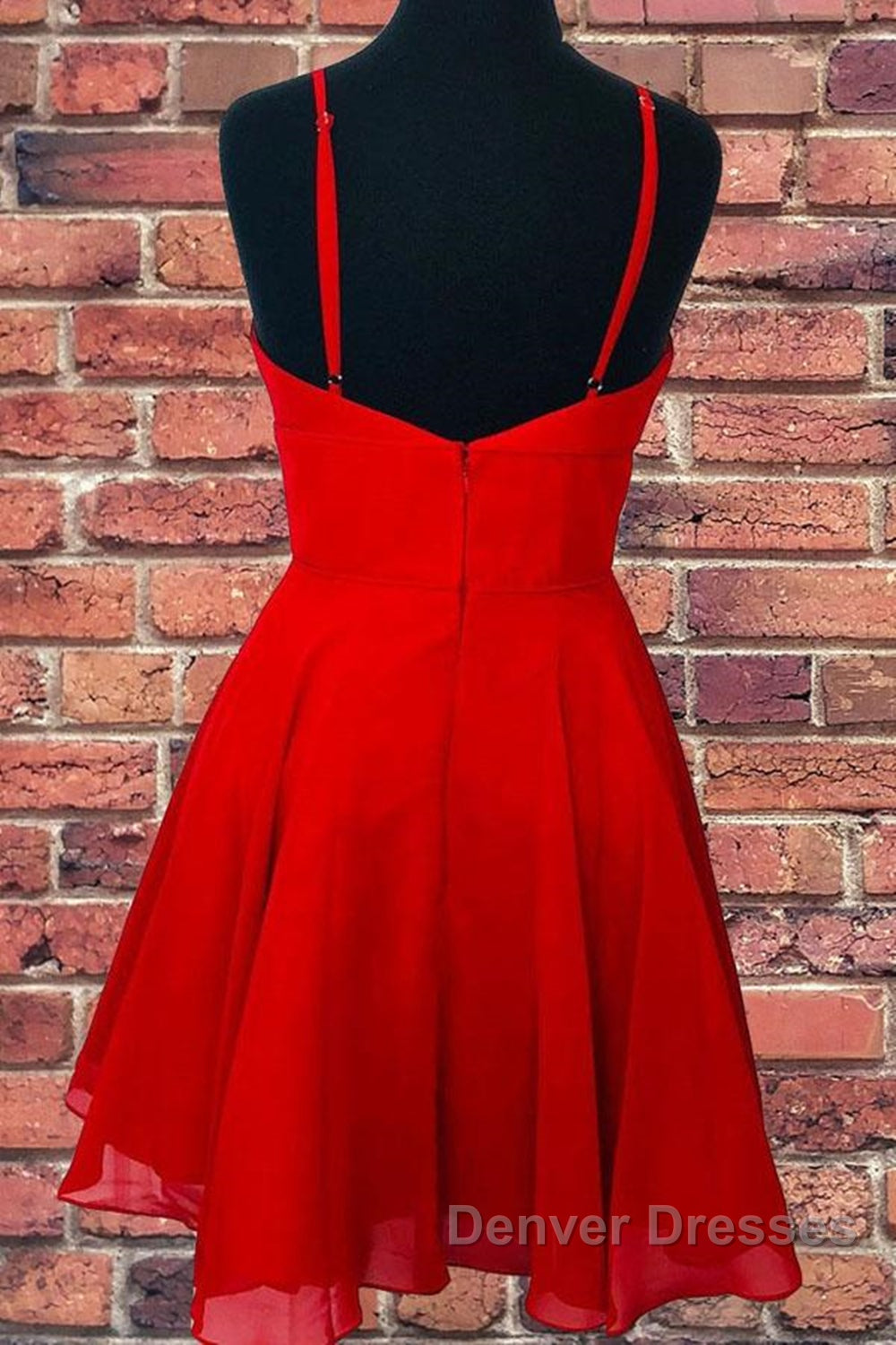 A Line V Neck Open Back Red Short Prom Dress, Backless Red Homecoming Dress Secondary image