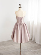 A-Line V  Neck Pink Short Prom Dress, Pink Homecoming Dress