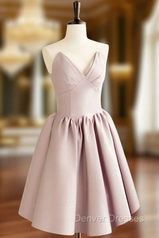 A-Line V  Neck Pink Short Prom Dress, Pink Homecoming Dress Main image