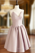 A-Line V  Neck Pink Short Prom Dress, Pink Homecoming Dress
