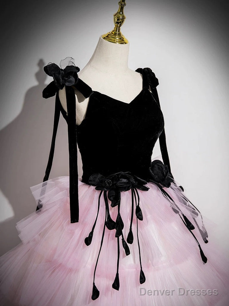 A-Line V Neck Pink Tulle Long Prom Dress, Pink Long Formal Dress