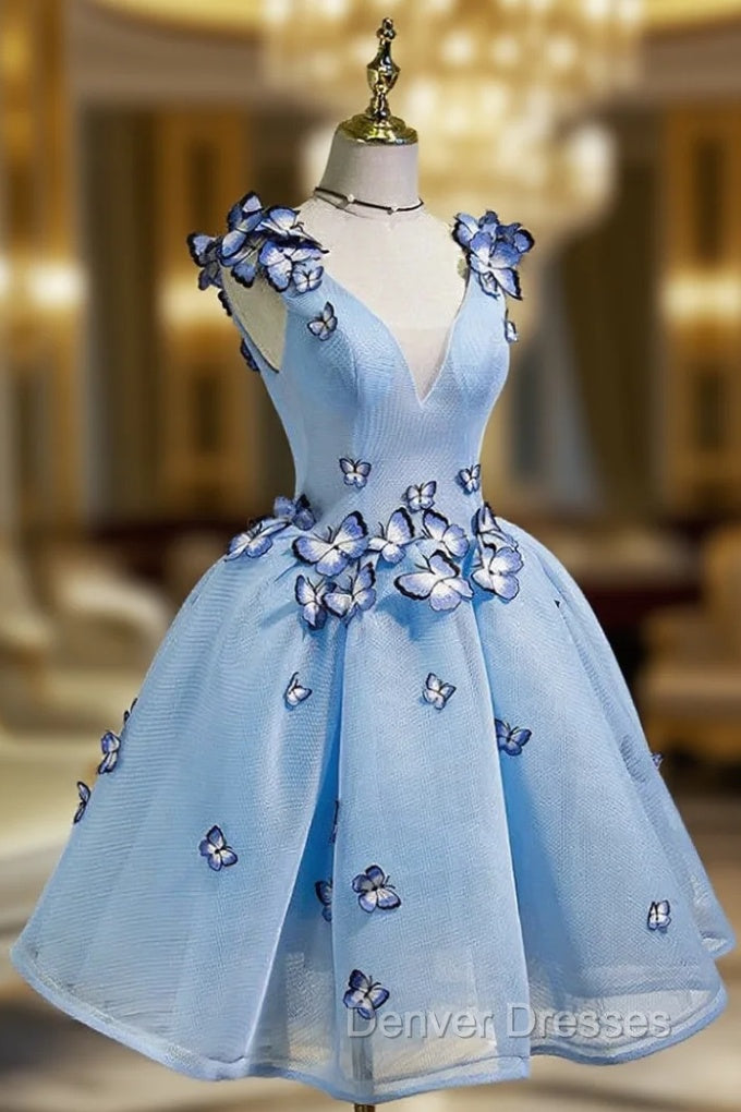 A-line V-neck Prom Dress Tulle Short Homecoming Dress