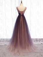 A Line V Neck Purple Ombre Prom Dress, V Neck Purple Ombre Formal Evening Bridesmaid Dress