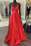 A Line V Neck Red Long Prom Dress, Red V Neck Long Formal Evening Bridesmaid Dress