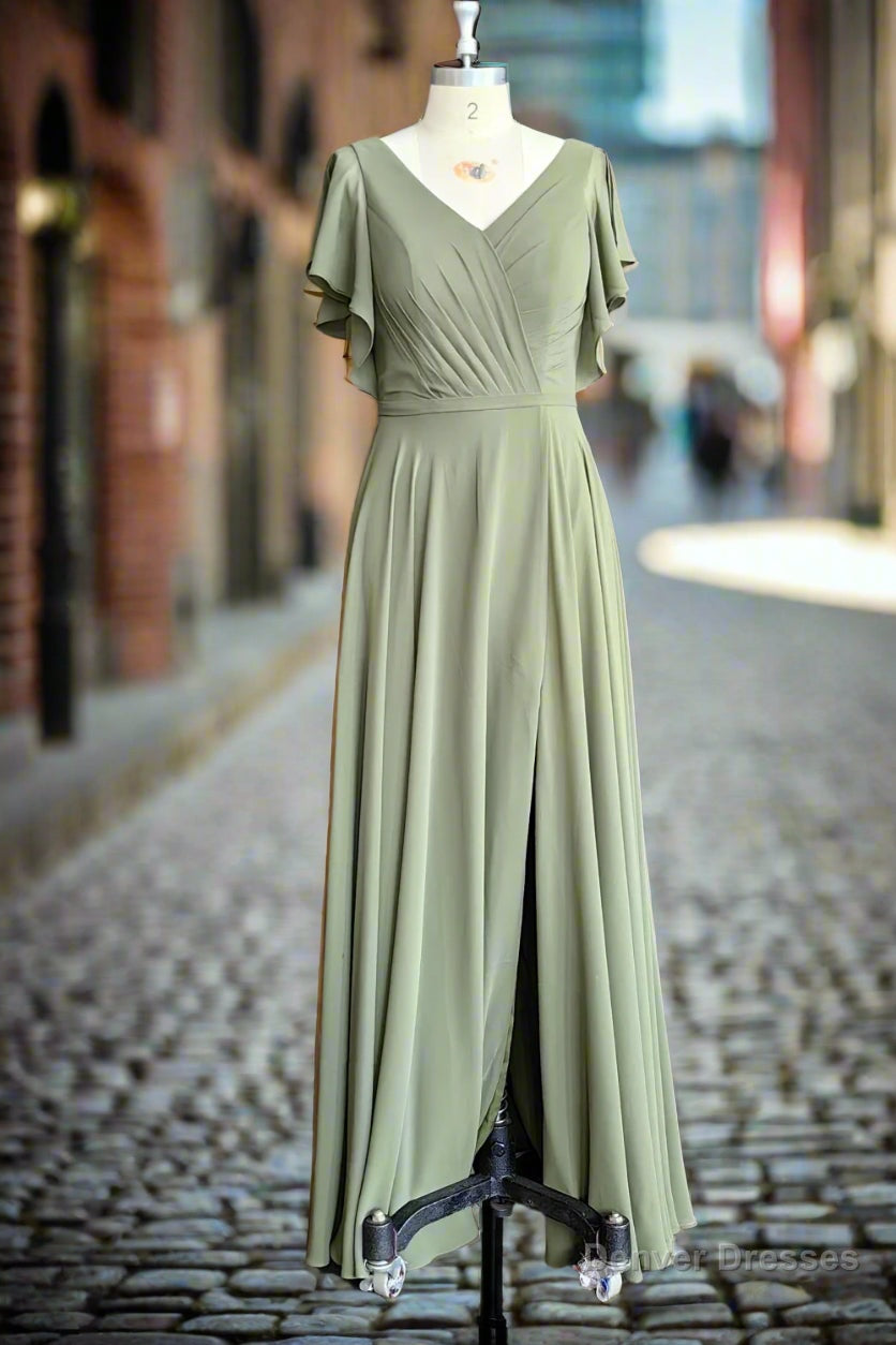 A-line V-neck Ruffle Sleeves Pleats Chiffon Bridesmaid Dress with Ruffles Secondary image