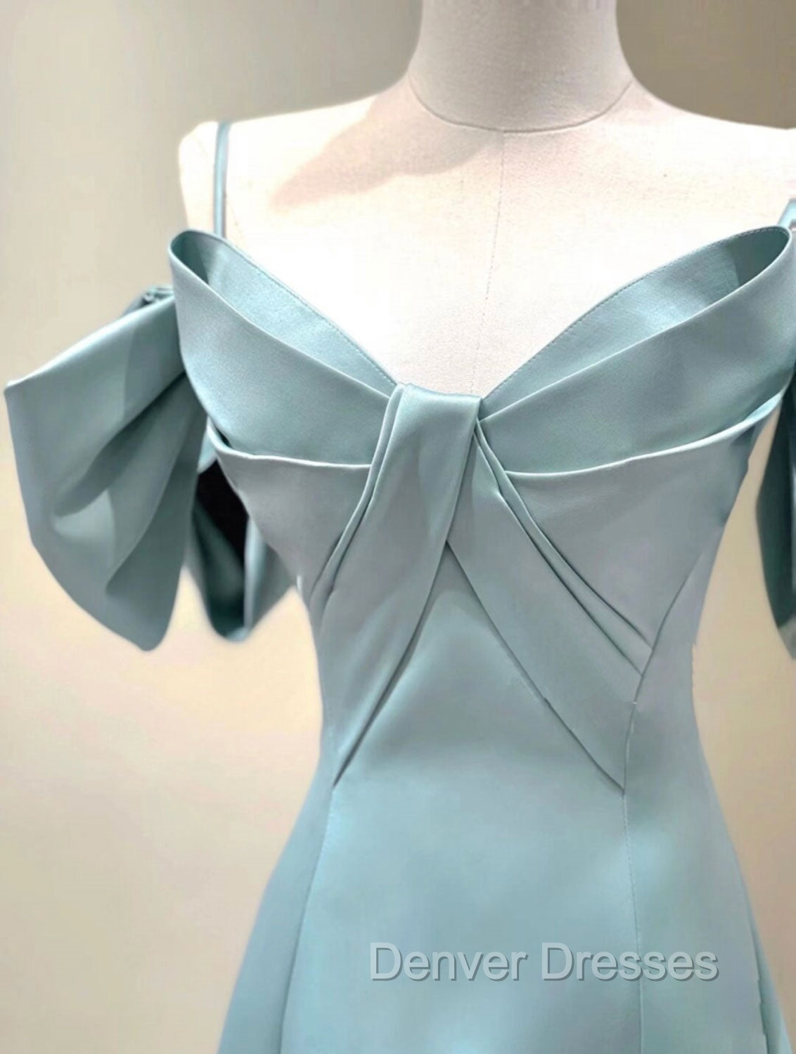 A-Line V Neck Satin Blue Long Prom Dress, Blue Formal Evening Dress