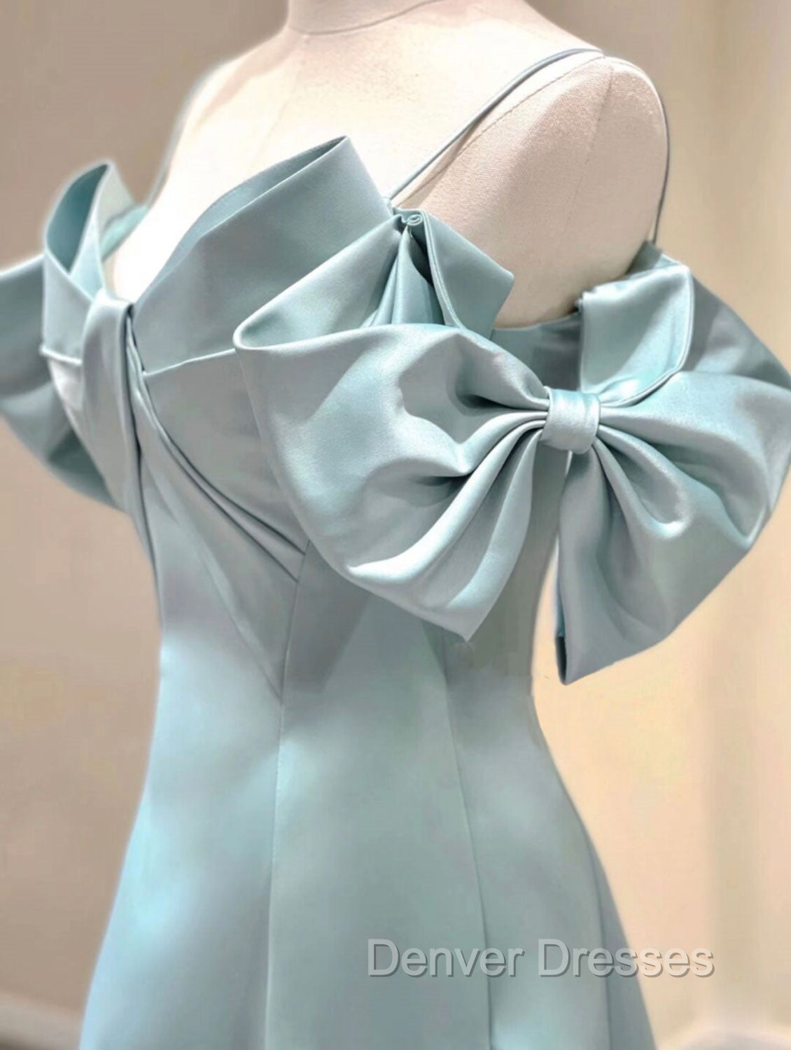 A-Line V Neck Satin Blue Long Prom Dress, Blue Formal Evening Dress