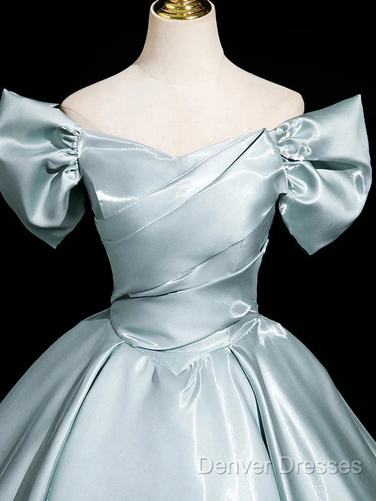 A-Line V Neck Satin Blue Long Prom Dress, Blue Long Formal Dress Secondary image