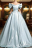 A-Line V Neck Satin Blue Long Prom Dress, Blue Long Formal Dress