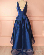 A Line V-Neck Satin Long Prom Dress With Lace