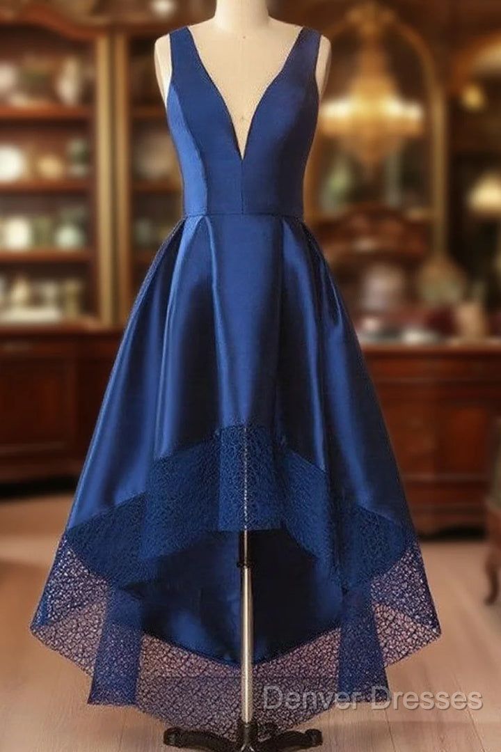A Line V-Neck Satin Long Prom Dress With Lace Main image