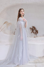 A Line V-neck Shiny Sequin Beaded Prom Dresses