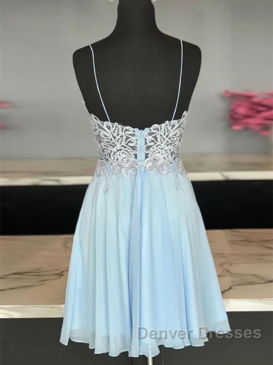 A Line V Neck Short Blue Lace Prom Dress, Short Blue Lace Formal Homecoming Dress Secondary image