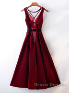 A Line V Neck Short Burgundy Prom Dress, Wine Red Short Formal Graduation Homecoming Dress