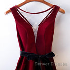A Line V Neck Short Burgundy Prom Dress, Wine Red Short Formal Graduation Homecoming Dress