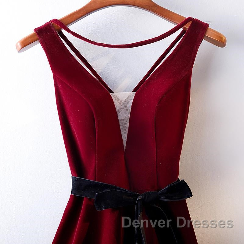 A Line V Neck Short Burgundy Prom Dress, Wine Red Short Formal Graduation Homecoming Dress
