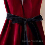A Line V Neck Short Burgundy Prom Dress, Wine Red Short Formal Graduation Homecoming Dress