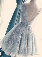 A Line V Neck Short Lace Prom Dresses, Homecoming Graduation Dresses, Short Lace Bridesmaid Dresses