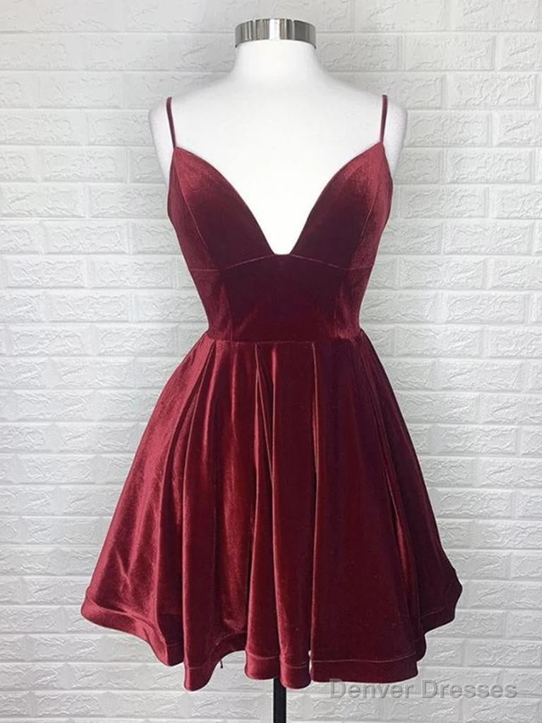 A-Line V-Neck Short/Mini Velvet Homecoming Dress With Back Tie Design