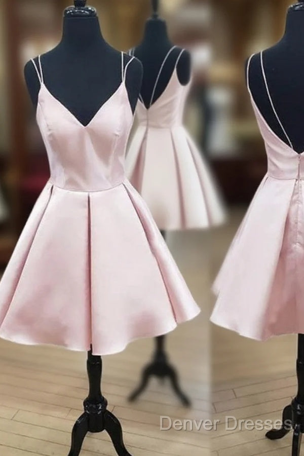 A Line V Neck Short Pink Prom Dress, Short Pink Homecoming Graduation Dress