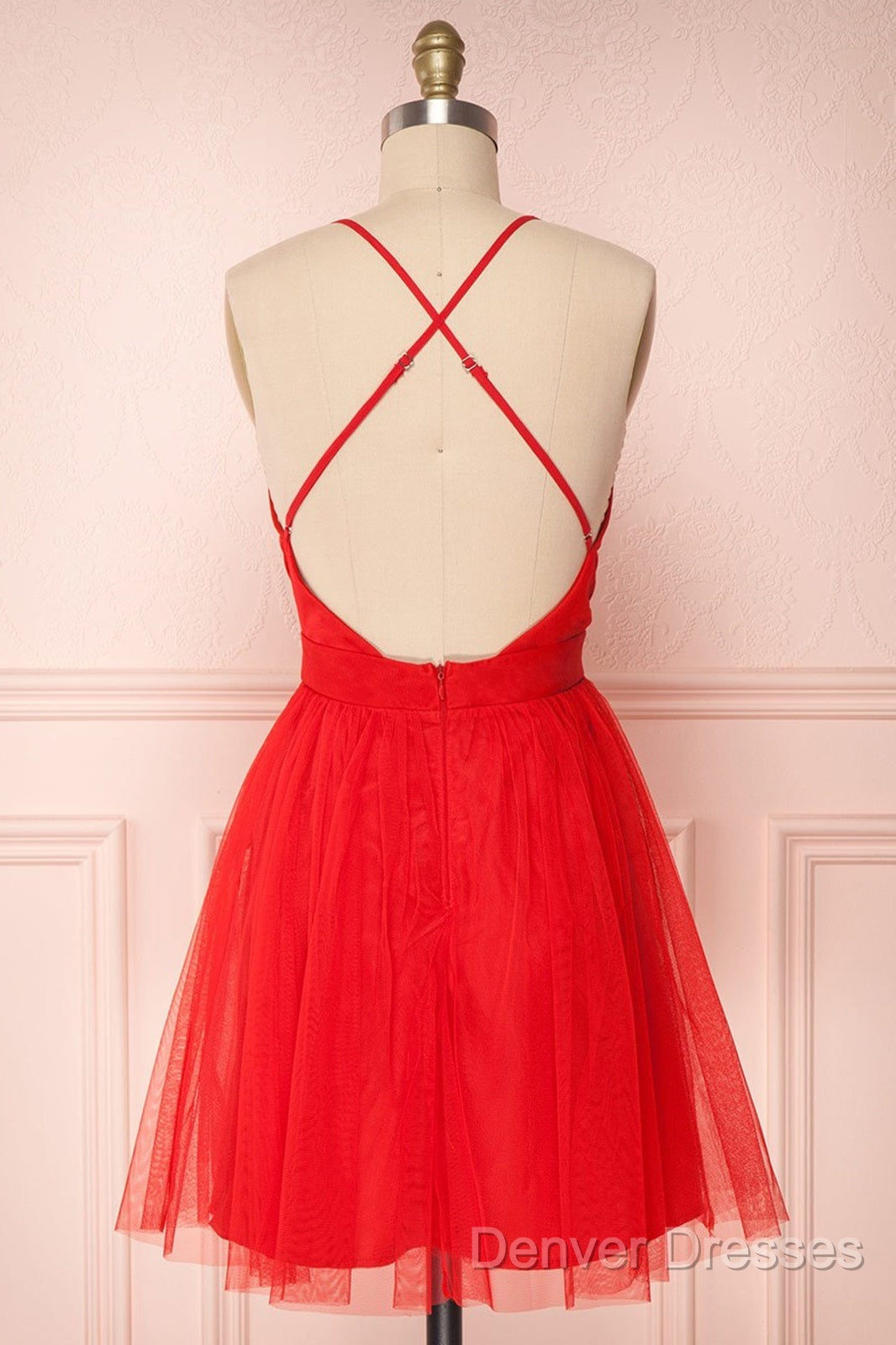 A Line V Neck Short Red/Burgundy Tulle Prom Dress, Short Red/Burgundy Graduation Homecoming Dress