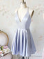 A Line V Neck Short Silver Gray Prom Dresses, Short Silver Gray Homecoming Graduation Dresses
